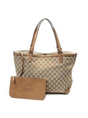 Gucci Craft Medium Tote Bag Beige Brown Monogram Pattern Canvas
